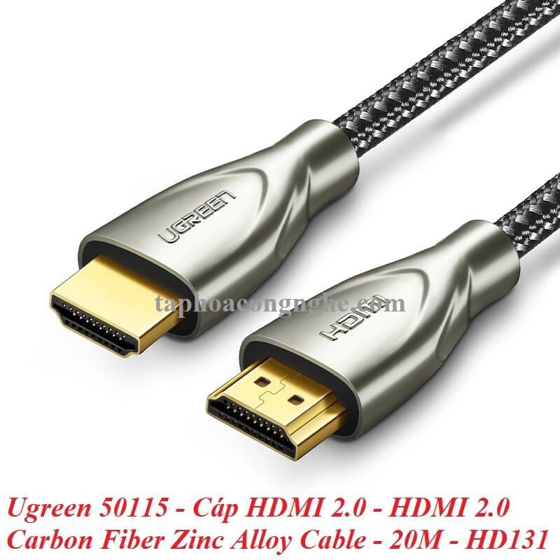 Ugreen 50115 20M màu Đen Cáp tín hiệu HDMI chuẩn 2.0 dây bọc lưới đầu hợp kim cao cấp HD131 30050115